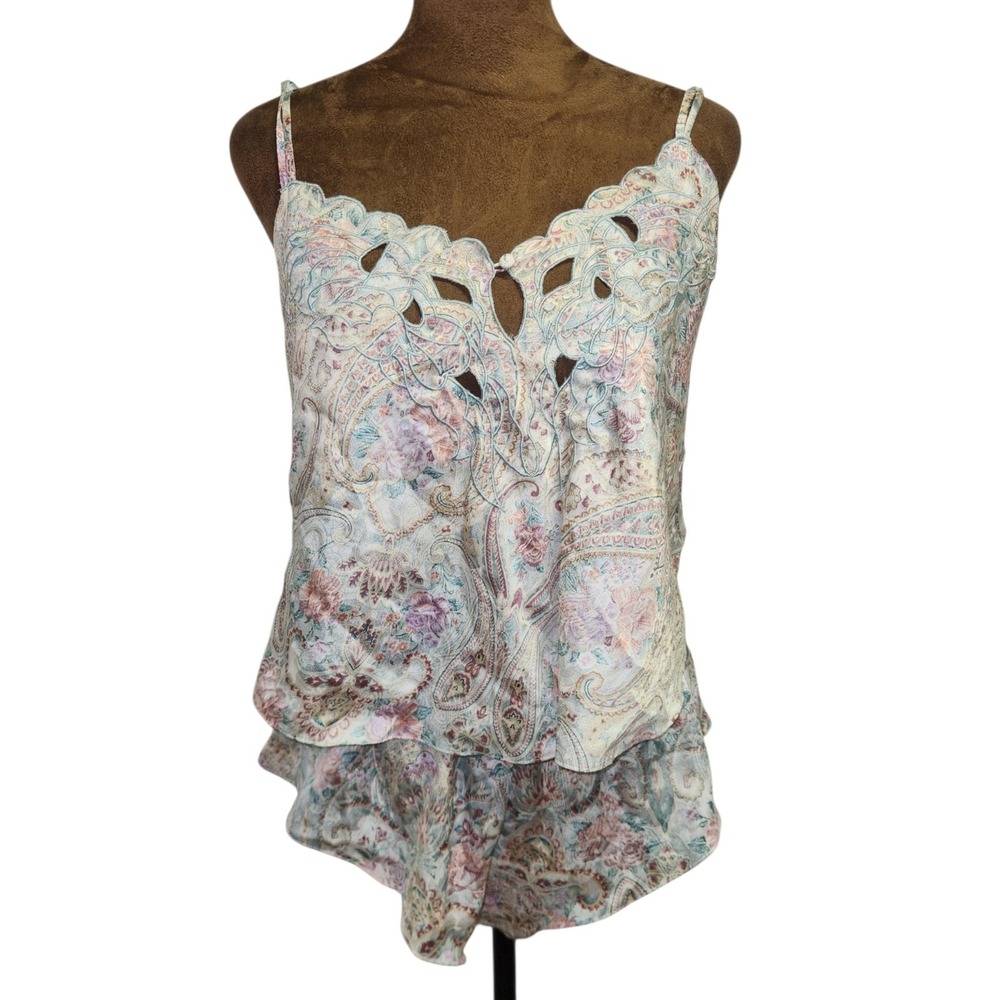 Vintage Victorias Secret Silk Gold Label Cami Tap Shorts Pajama Set Paisley M
